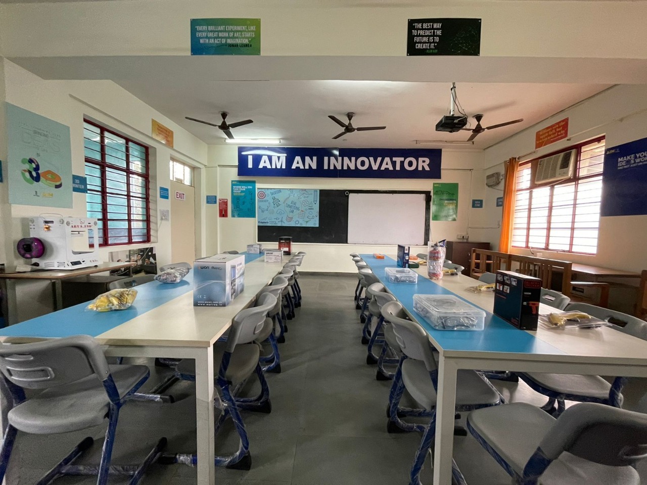 Students prototyping and innovating in the Atal Tinkering Lab at Pragati Academy